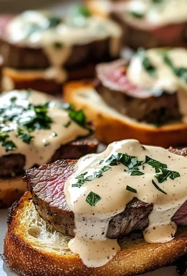 Beef Tenderloin Crostini with Parmesan Cream Sauce