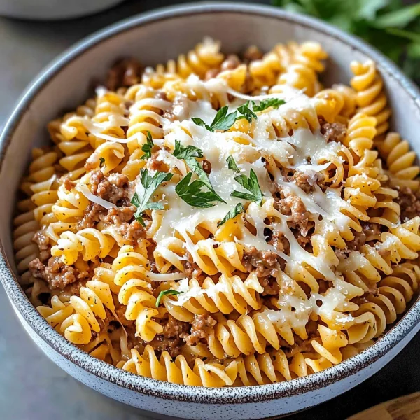 Beef and Rotini in Garlic Parmesan Sauce