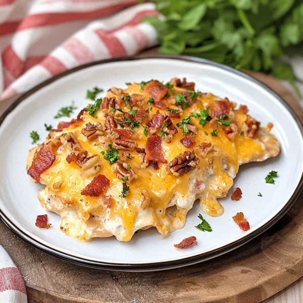 Cheesy Keto Bacon Chicken Casserole with Pecans