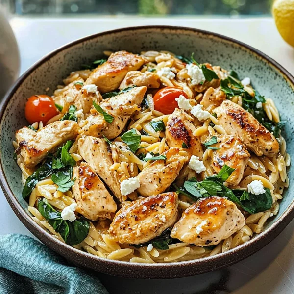 High Protein Mediterranean Chicken Orzo