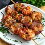 Keto Bacon Wrapped Shrimp Skewers