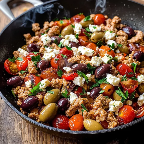 Mediterranean Keto Ground Chicken Skillet with Olives and Feta