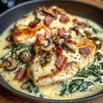Smothered Chicken with Creamed Spinach Bacon And Mushrooms