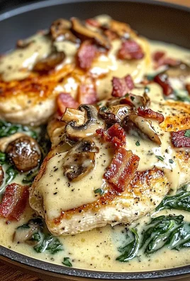Smothered Chicken with Creamed Spinach Bacon And Mushrooms