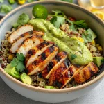 Grilled Chicken Quinoa Bowls with Avocado Sauce Delight!
