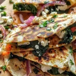 Mediterranean Quesadillas with Spinach Feta Mozzarella and Red Onion