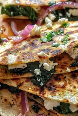 Mediterranean Quesadillas with Spinach Feta Mozzarella and Red Onion