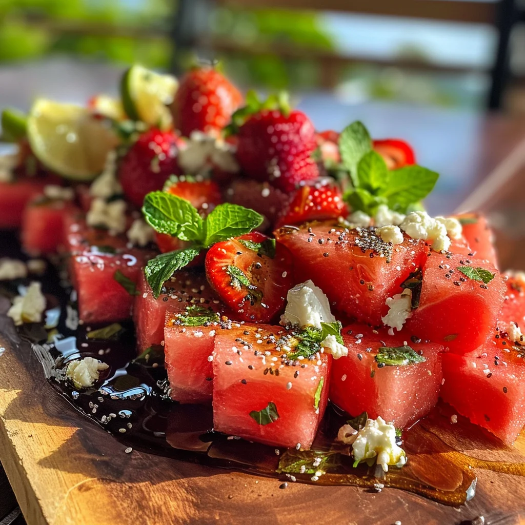 Watermelon Salad With Strawberries & Honey Lime Dressing image 2