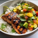 BBQ Salmon Bowls with Mango Avocado Salsa