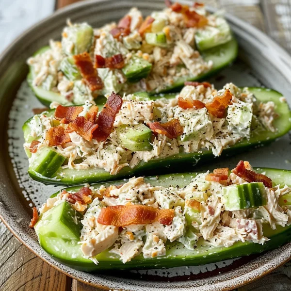 Bacon Ranch Chicken Salad Cucumber Boats