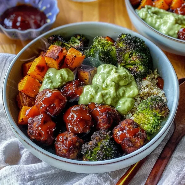 Barbecue Meatball Bowls with Avocado Goddess Sauce
