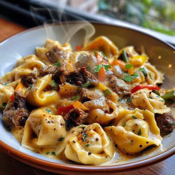 Cheesesteak Tortellini in Rich Provolone Sauce