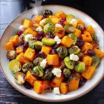 Cranberry-Glazed Roasted Butternut Squash, Brussels Sprouts, and Sweet Potato Salad