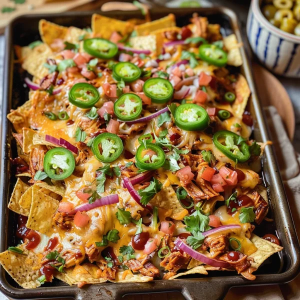 Easy Sheet Pan BBQ Chicken Nachos