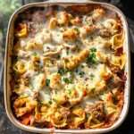 Golden Cheese Steak Tortellini Casserole