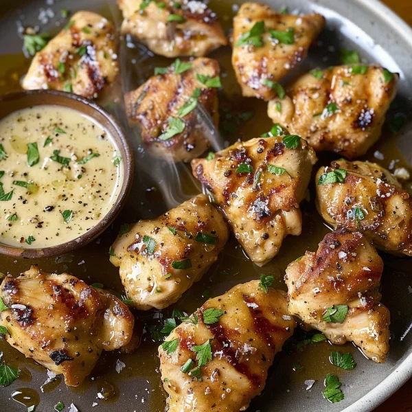 Grilled Chicken Bites with Creamy Garlic Sauce