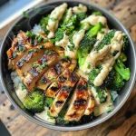 Grilled Chicken & Broccoli Bowls with Creamy Garlic Sauce Recipe
