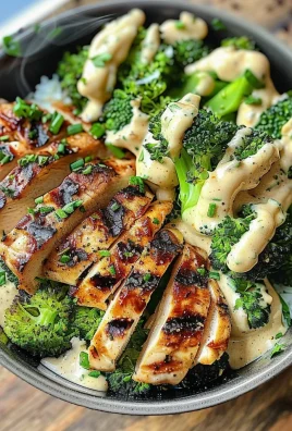 Grilled Chicken & Broccoli Bowls with Creamy Garlic Sauce Recipe