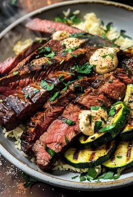 Grilled Steak Bowl with Creamy Sauce & Grilled Zucchini