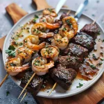Grilled Steak and Shrimp Skewers with Garlic Butter
