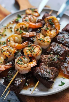 Grilled Steak and Shrimp Skewers with Garlic Butter