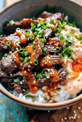 Korean BBQ Steak Rice Bowls with Spicy Cream Sauce