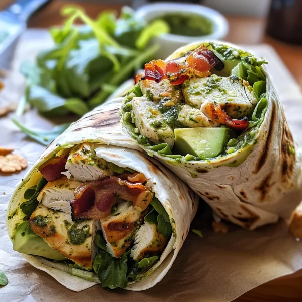 Pesto Chicken and Avocado Bacon Salad Wraps