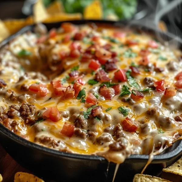 Sizzling Bacon Cheeseburger Queso Dip