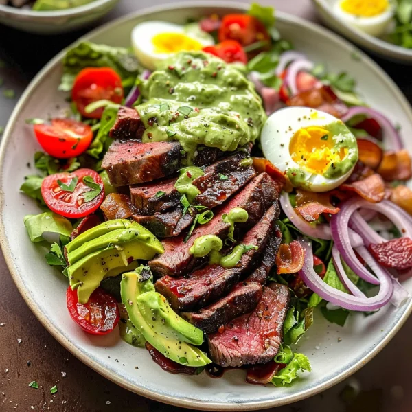 Steak Cobb Salad with Creamy Avocado Dressing {Whole30, Keto}