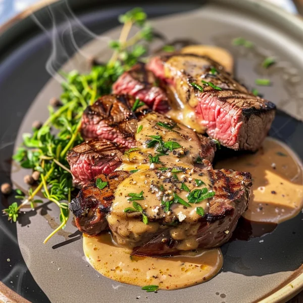 French Seared Steak with Cognac Cream Sauce