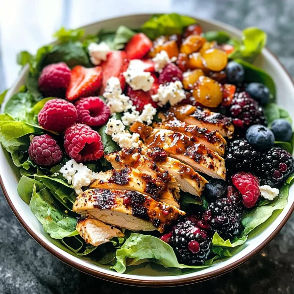 Grilled Berry Feta Chicken Salad with a Sweet Chipotle Dressing