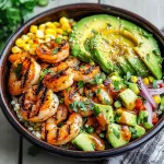 Grilled Shrimp Bowl with Avocado, Corn Salsa & Creamy Garlic Sauce