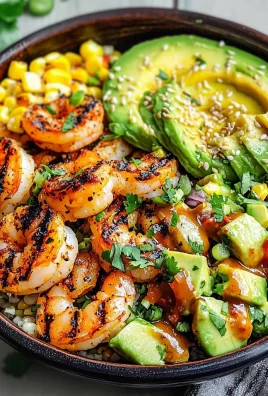 Grilled Shrimp Bowl with Avocado, Corn Salsa & Creamy Garlic Sauce